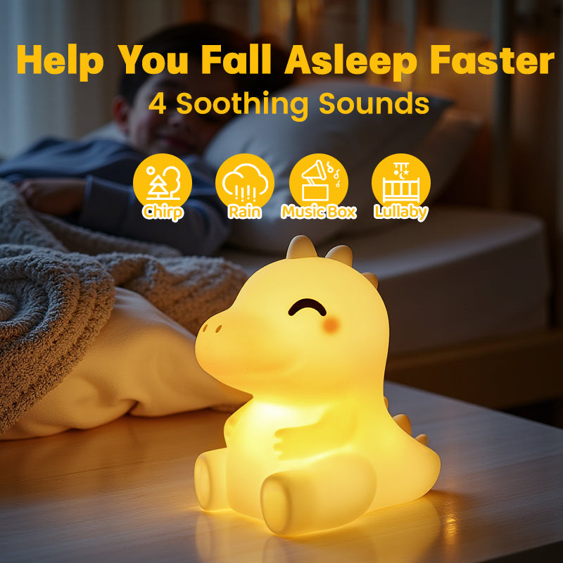 White Noise Squishy Silicone Dinosaur LED Night Light - Perfect Gift for Kids and Girls