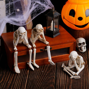 3 Skeleton Figurines No See Hear Speak Resin Gothic Skeleton Statues with Movable Legs