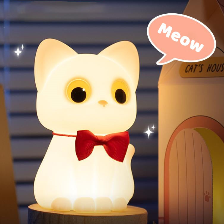 Huggwaii Squishy Silicone Bowtie Cat LED Night Light - Perfect Gift for Kids and Girls