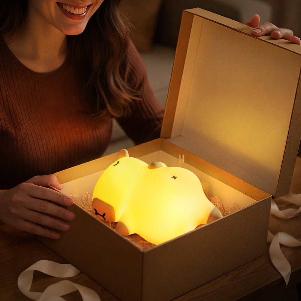 Huggwaii Sleeping Capybara Breathing Squishy Silicone Companion Sound LED Night Light Perfect Gift