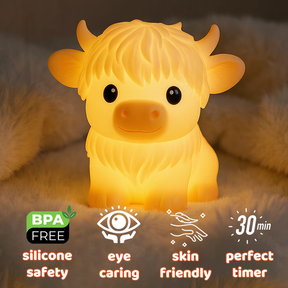 Huggwaii Highland Cow Silicone Squishy LED Night Light - Perfect Gift for Kids and Girls