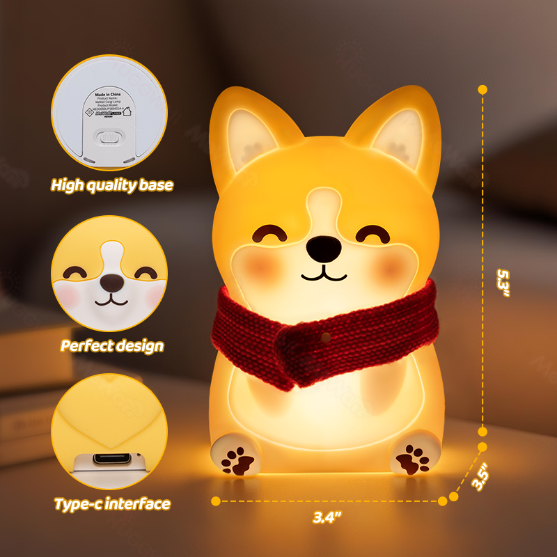 Huggwaii Corgi Puppy Adorable Squishy Silicone  LED Night Light - Perfect Gift for Kids and Girls