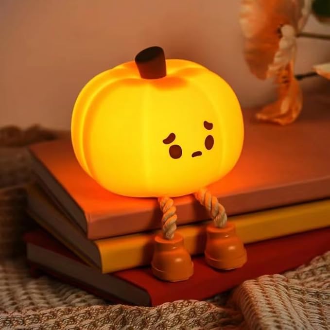 Huggwaii Pumpkin Night Light LED Squishy Silicone Tap Lamp Best Gift for Baby and Girl