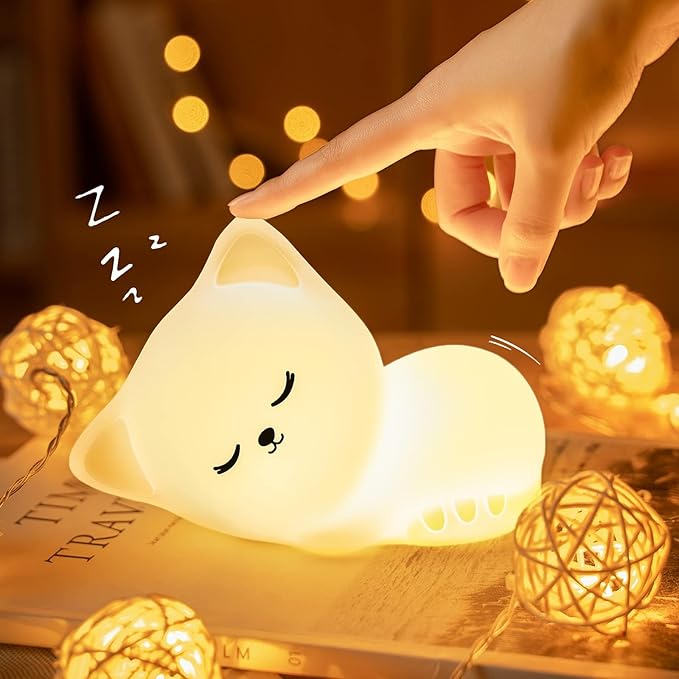 Huggwaii Squishy Silicone Sleepy Cat LED Night Light - Perfect Gift for Kids and Girls