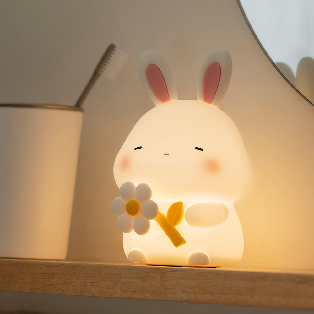 Huggwaii Squishy Silicone Sleepy Bunny LED Night Light - Perfect Gift for Kids and Girls