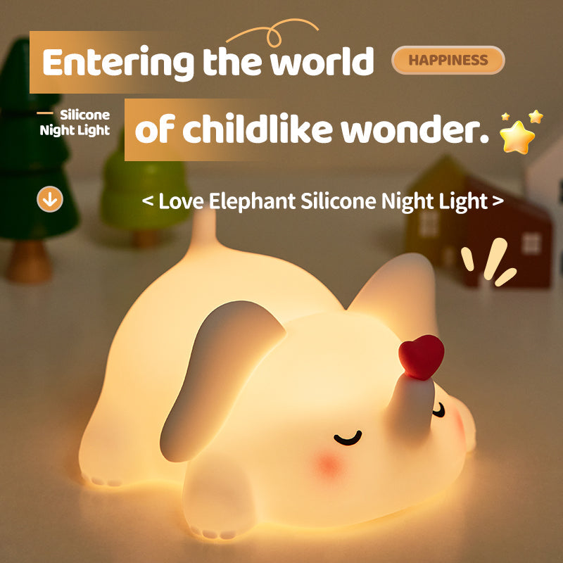 Huggwaii Squishy Silicone Love Elephant LED Night Light - Perfect Gift for Kids and Girls