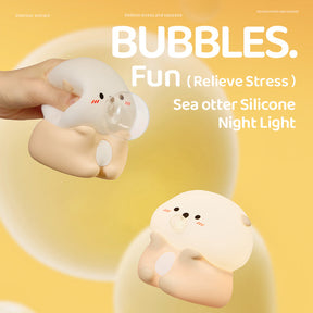 Huggwaii Otter Bubble Blowing Baby Squishy Silicone Night Light Soft Glow Adorable Funny Perfect for Gift