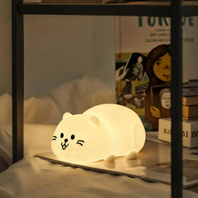 Huggwaii White Kitten Relaxed Silicone Squishy Night Light Lying Down Perfect Gift