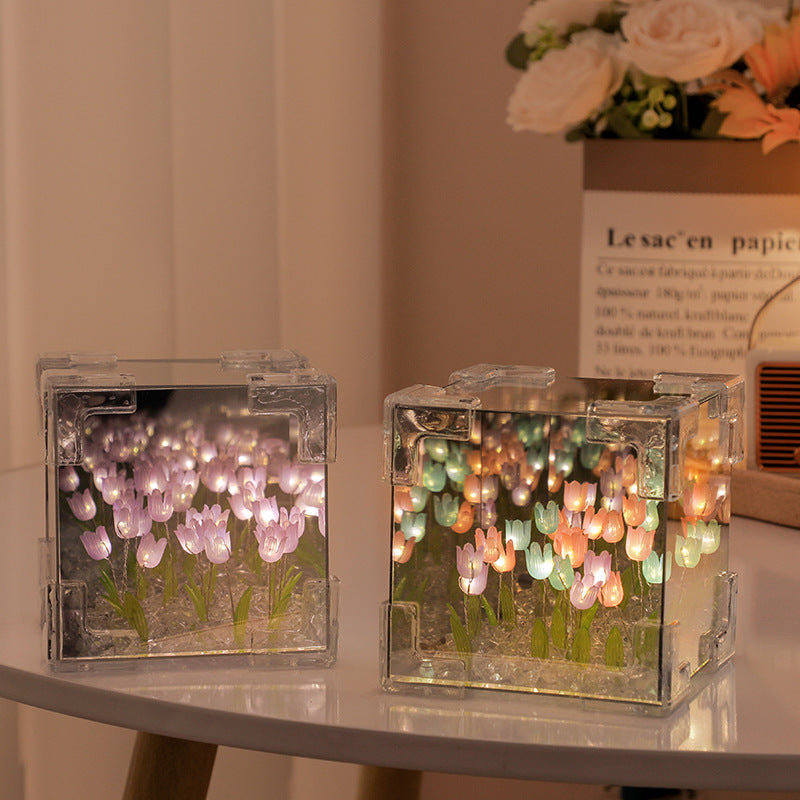 Handcrafted DIY Tulips Mirror LED Night Light For Gift USB plug Plug-In Tulips Lamp