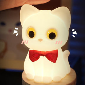 Huggwaii Squishy Silicone Bowtie Cat LED Night Light - Perfect Gift for Kids and Girls