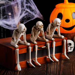 3 Skeleton Figurines No See Hear Speak Resin Gothic Skeleton Statues with Movable Legs