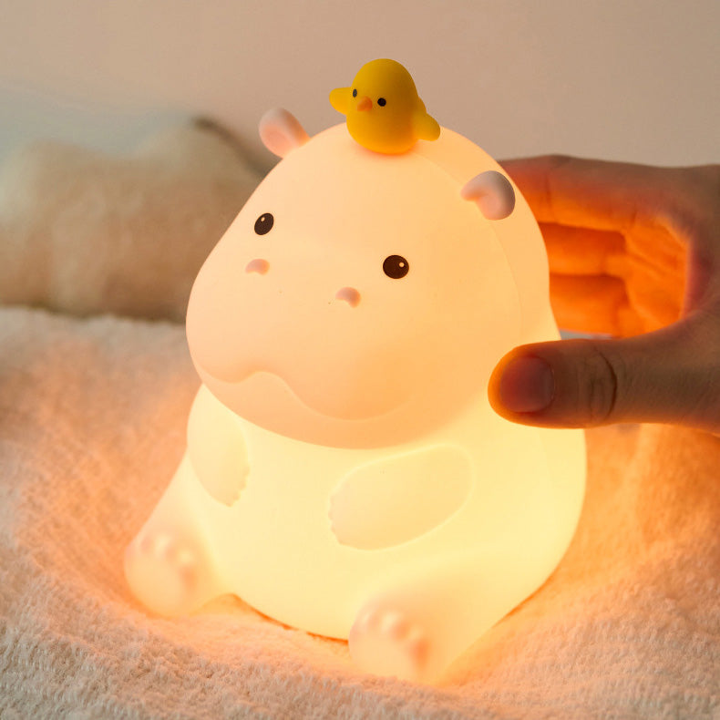 Huggwaii Hippo with Duck Adorable  Squishy Silicone Night Light Perfect Gift