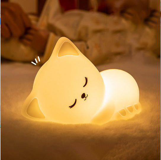 Huggwaii Squishy Silicone Sleepy Cat LED Night Light - Perfect Gift for Kids and Girls