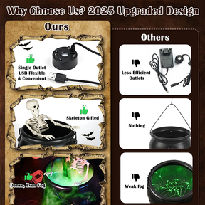 Flame Witch Cauldron Halloween Decoration Skull Potion Brewing Bucket with Floating Poison Bottle Spooky Party Prop