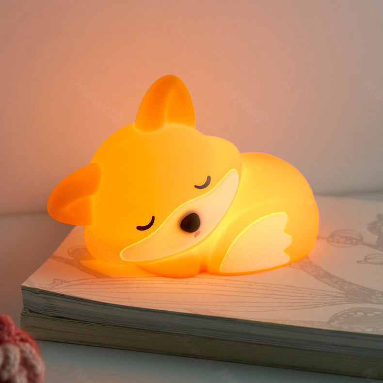 Huggwaii Fox Night Light with Curled Tail Silicone Squishy Animal Design Lamp Perfect Gift