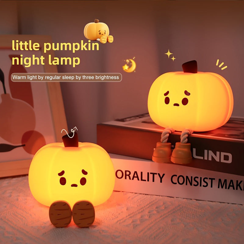 Huggwaii Pumpkin Night Light LED Squishy Silicone Tap Lamp Best Gift for Baby and Girl