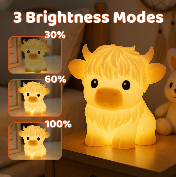 Huggwaii Highland Cow Silicone Squishy LED Night Light - Perfect Gift for Kids and Girls