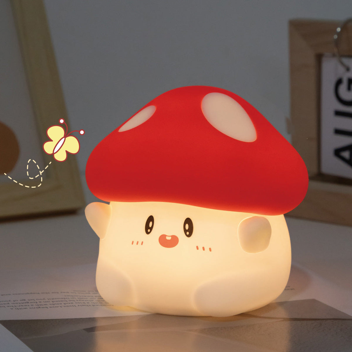 Huggwaii Squishy Silicone Adorable Mushroom LED Night Light - Perfect Gift for Kids and Girls