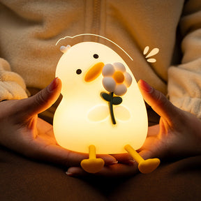 Huggwaii Squishy Silicone Duck Flower LED Night Light - Perfect Gift for Kids and Girls