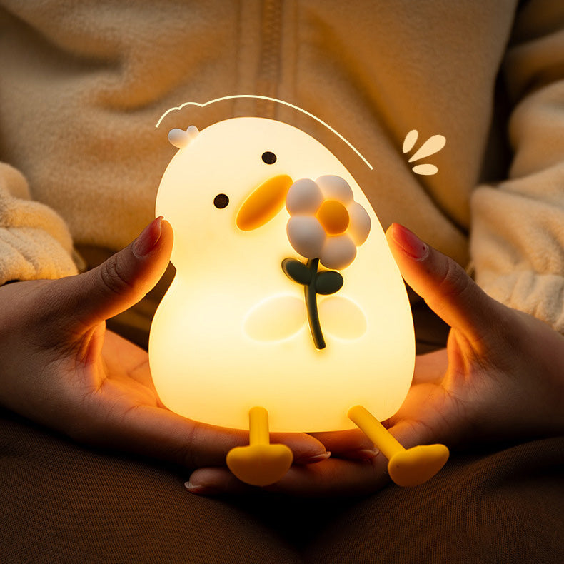 Huggwaii Squishy Silicone Duck Flower LED Night Light - Perfect Gift for Kids and Girls