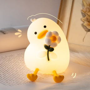 Huggwaii Squishy Silicone Duck Flower LED Night Light - Perfect Gift for Kids and Girls