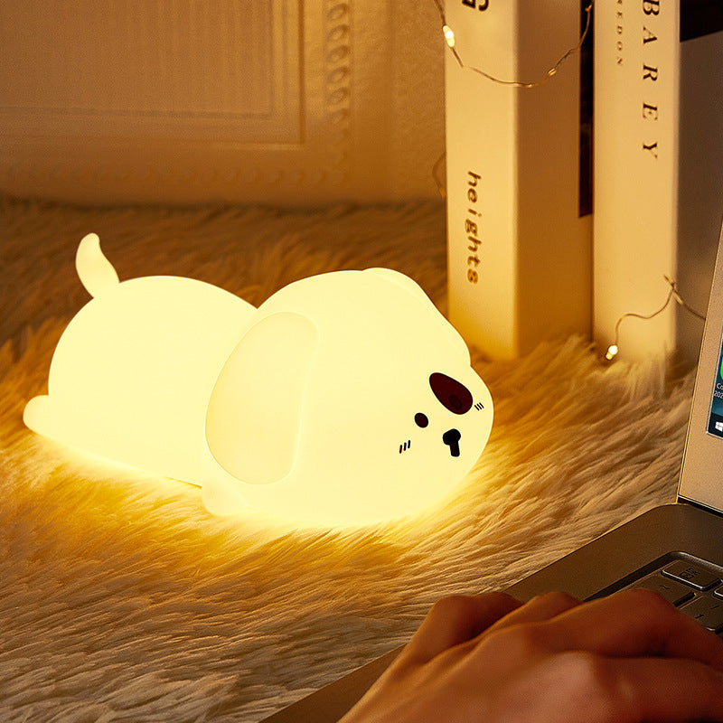 Huggwaii Adorable Puppy Night Light LED Squishy Silicone Tap Lamp Best Gift for Baby and Girl