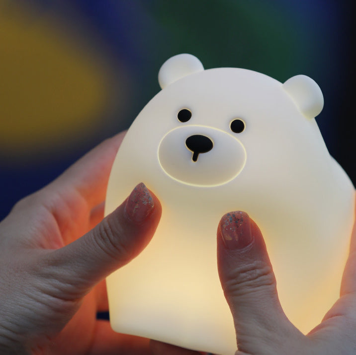 Huggwaii Squishy Silicone Little White Bear LED Night Light - Perfect Gift for Kids and Girls