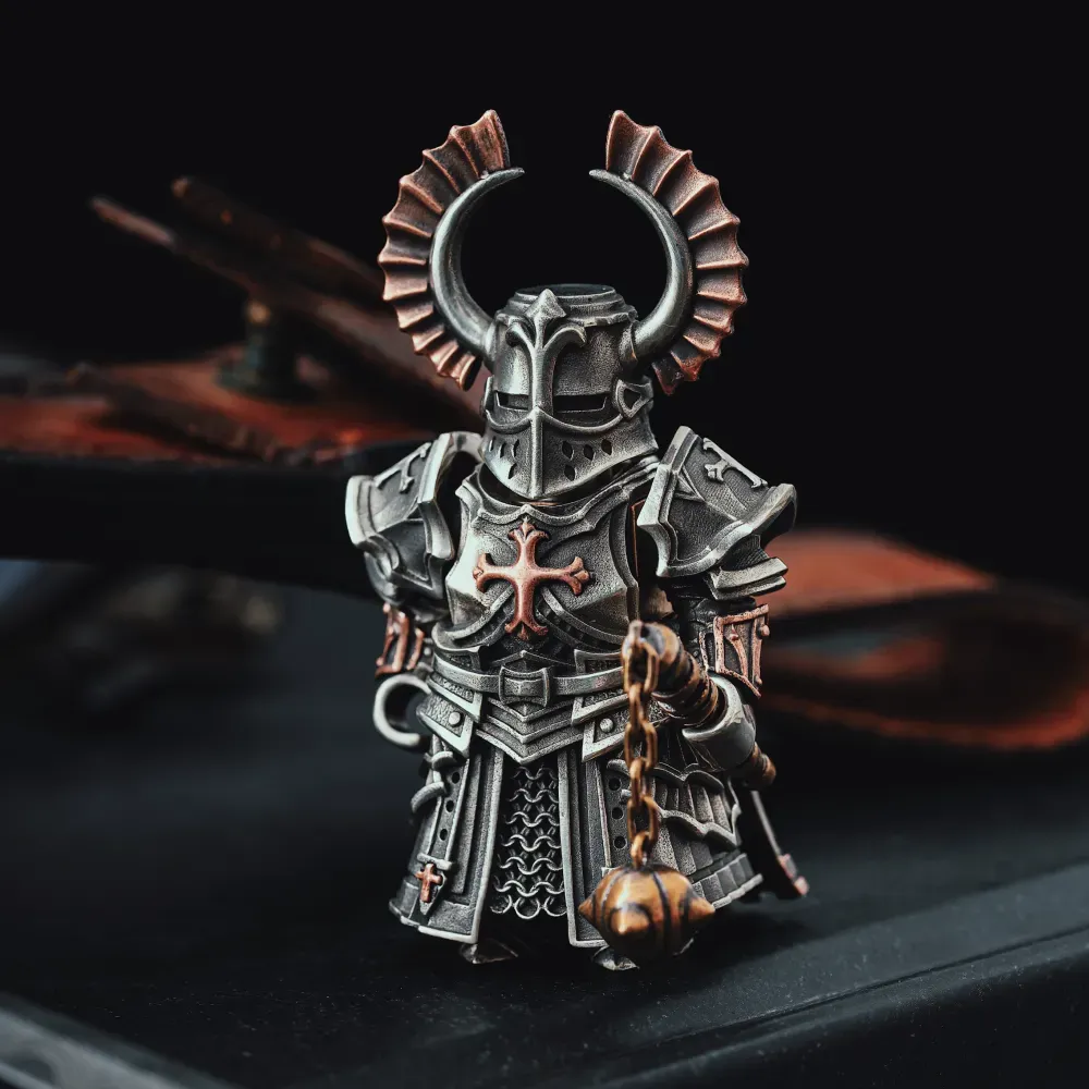 Crusader Figurine Detachable Bronze Bull-Helm Knight Statue Set