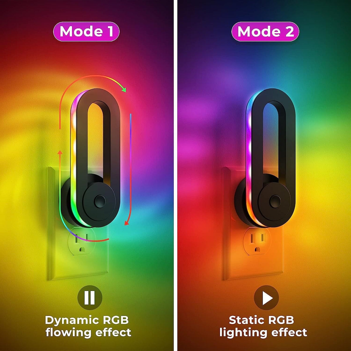 Rotating LED Night Light 7 Colors Wall Lamp with Auto Sensor 3 Modes Adjustable Dimmable Decor