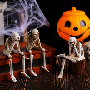 3 Skeleton Figurines No See Hear Speak Resin Gothic Skeleton Statues with Movable Legs